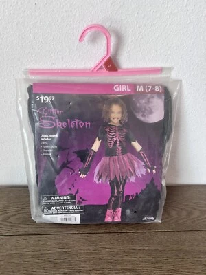 Disfraz ESQUELETO Rosa Brillo Infantil Niñas M (7/8) Nuevo Foto 1 de 4
