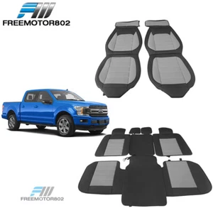Fits 09-25 Ford F-150 Crew Cab Black&Grey Leather Seat Covers Protector Full Set - Picture 1 of 13