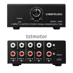 1-Input 4-Output Audio Signal Splitter Box Stereo Signal Source Splitter w/ RCA - Picture 1 of 7