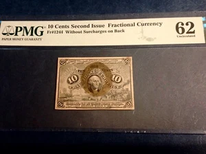 FR 1244 - Fractional Ten 10 Cents Second Issue W/O Surcharges PMG 62 Unc cd - Picture 1 of 2