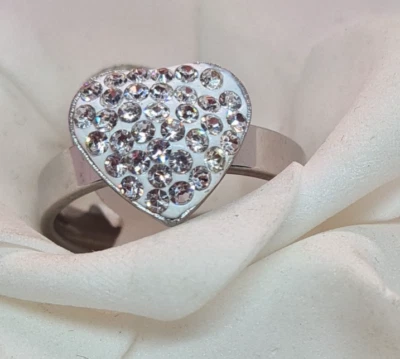 Edelstahl Ring mit Zirkonia Strassherz GR 17-19 - Bild 1 von 3