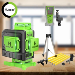 Huepar 4D Green Cross Line Laser with Remote Control + Receiver + 3.7m Tripod - Picture 1 of 17