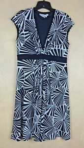 Maggy London Dress Stretch Black & White Short Sleeve Abstract Floral Size 14 - Picture 1 of 7