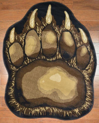 3X5 Area Rug Bear Paw Claw Black Beige Brown Rustic Cabin Lodge Track Decor Cub - Image 1 of 2
