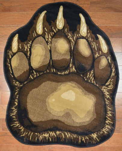 3X5 Area Rug Bear Paw Claw Black Beige Brown Rustic Cabin Lodge Track Decor Cub - Image 1 of 2
