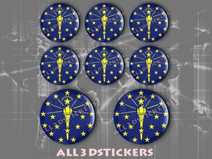8 x 3D ROUND Resin Domed Flag Indiana - USA Adhesive Decal Vinyl - Imagen 1 de 1