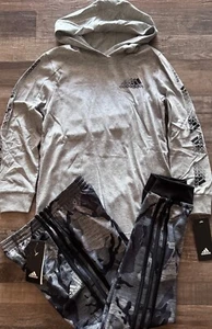 NWT adidas Boys 7 Gray/Black L/S Hooded Shirt & Jogger Pants Set Sz 7 - Picture 1 of 3