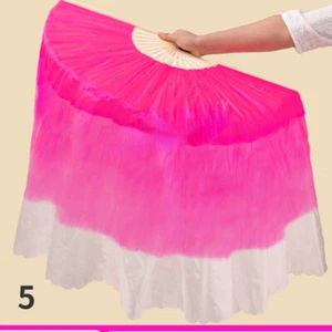 Satin Long Belly Dance Hand Fan Veils Handmade Folding Bamboo Gradient Color - Picture 1 of 20