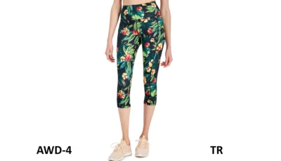 Leggings recortados para mujer ID Ideology tropicales con bolsillo lateral, negros, talla X-pequeños Foto 1 de 4