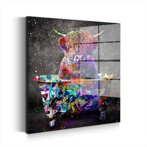 Stier in Badewanne Graffiti Art Acrylglas Wandbild Bild Wanddeko Wohnzimmer XL - Bild 1 von 7