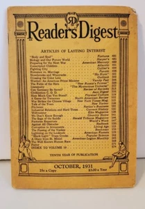Vintage Readers Digest October 1931 "Articles Of Lasting Interest" - Picture 1 of 5