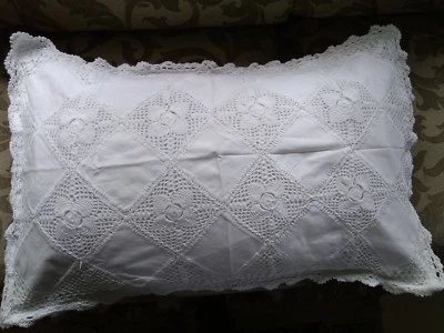 2 Linen Lace Pillow Cover color White and 1 Beige size 20 inch x30 inch handmade - Image 1 of 2