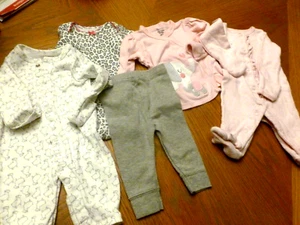 Newborn: Two Carters Sleepers, One Gerber  Pink/Gray Outfit & One Gerber Onesie - Picture 1 of 12