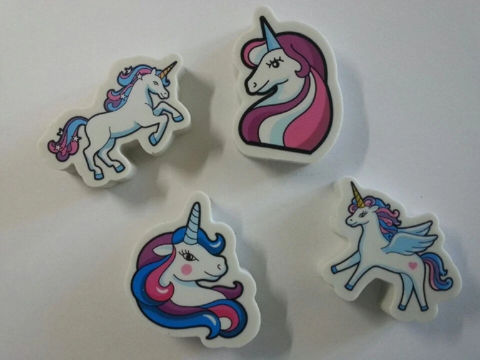 EINHORN RADIERGUMMI SET 4 STÜCK Schreiben Schule Eraser Radieren Unicorn NEUWARE