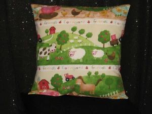 Handmade Throw Pillow Cover - 14" - Farm Animals - Multi color - Picture 1 of 2
