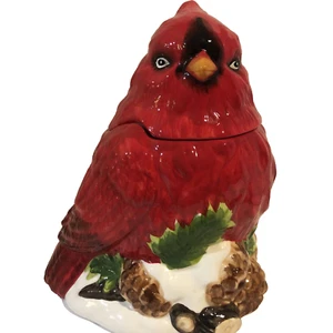Hermoso frasco de galletas cardinal pájaro de Mercuries China pintado a mano aprox. 12"" - Imagen 1 de 10