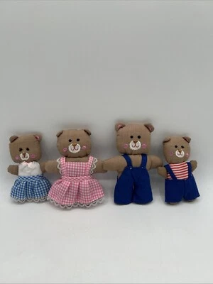 4 Bears Handmade Fabric Mama Papa Kids Teddy Plush Small Embroidered Family Vtg - Image 1 of 4