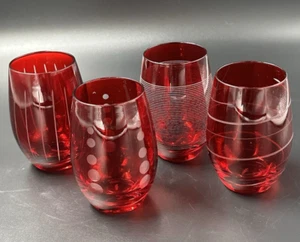 Copas de vino grabadas sin tallo rubí Mikasa Cheers 15,75 oz 4 diseños de vasos - Imagen 1 de 12