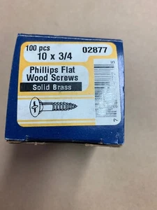 Caja de 100 tornillos de madera plana Phillips de latón liso 10 x 3/4 - Imagen 1 de 1