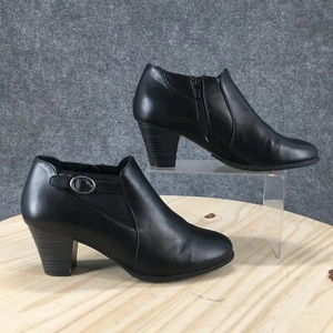 Croft & Barrow Boots Womens 8.5M Ines Ankle Booties Black Faux Leather Zip Heels - Picture 1 of 18
