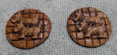 2 Large Vintage Wood Picture Buttons SCOTTY DOGS - Image 1 of 4