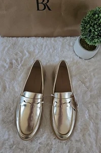 NUEVO Mocasines Banana Republic Cuero Dorado Talla 7.5 Dinero Antiguo Oficina Neutral - Imagen 1 de 17