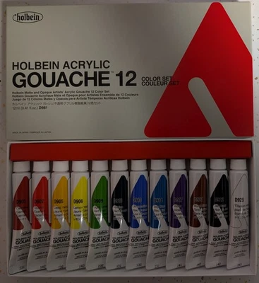 Holbein Acrílico Gouache - Juego Escolar de 12, Colores Surtidos, Tubos de 12 ml *NUEVO* Foto 1 de 2