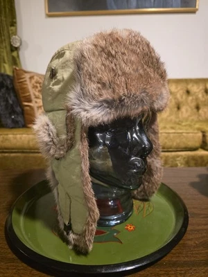 Sombrero de invierno Mad Bomber Trapper forro de piel de conejo real verde claro talla grande Foto 1 de 4