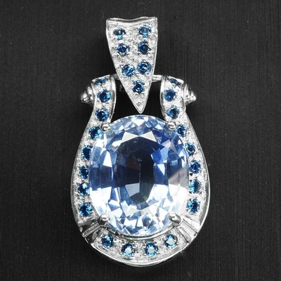 Colgantes hechos a mano de plata de ley 925 aterciopelados 9,50 quilates zafiro azul aciano Foto 1 de 4