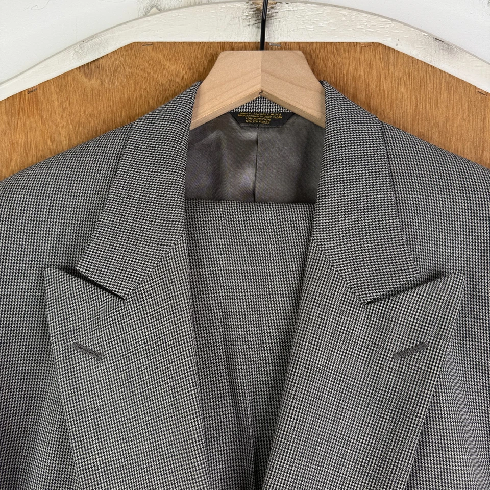 Traje De Colección Doble Pecho Para Hombres 42L Gris Pata de Gallo 6x1 100% Lana Pantalones 38x31 Foto 1 de 4