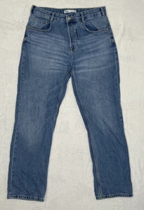 Zara Button Mom Fit Jeans High Rise Straight Leg Ankle Size 8 Blue Denim - Picture 1 of 9