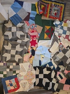 Menge 1,5 Pfund Waisenblöcke, Streifen und abgeschnittene Quilt Tops Vintage - Bild 1 von 22