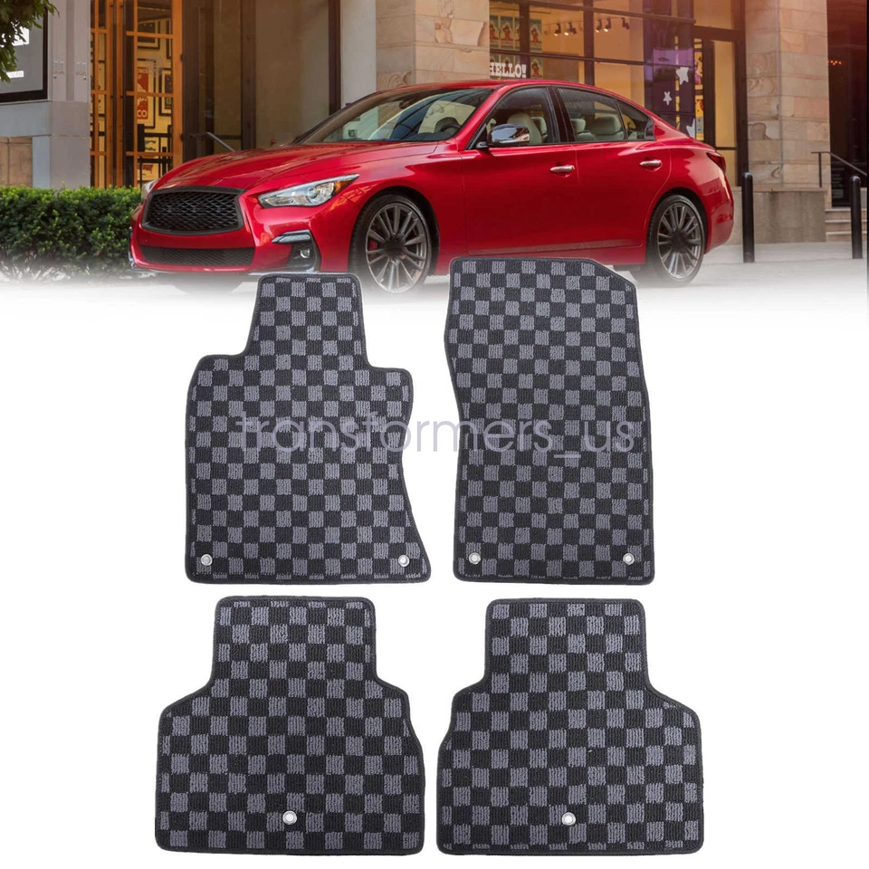 Alfombrillas alfombrillas bandera delanteras y traseras 2014-2023 para Infiniti Q50 sedán a cuadros Foto 1 de 4