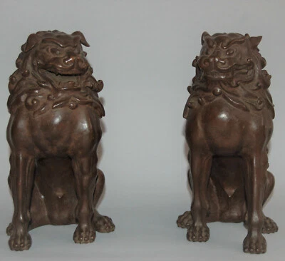 Perros león guardianes Komainu, escultura de bronce finamente fundida y patinada, Japón Foto 1 de 4