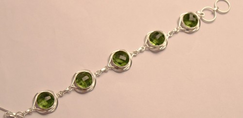 VALENTINO Bracciale Regolabile Pietra Preziosa Peridot Fatto a Mano Argento Sterling 925