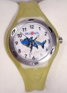 Kids Del Sol Watch Translucent Rubber Band Silver Bezel Shark in White Face New - Picture 1 of 10