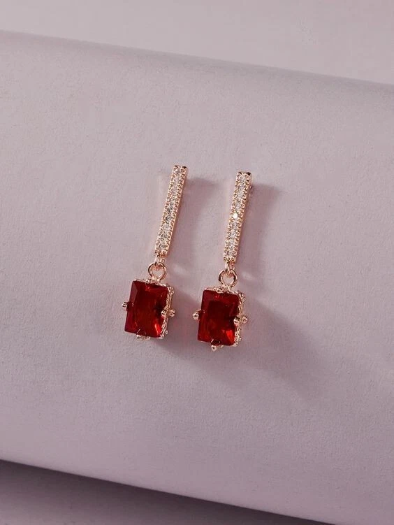 Gorgeous Simulated Ruby & Moissanite Women's Chic 10K Yellow Gold Stud Earrings - Image 1 of 3