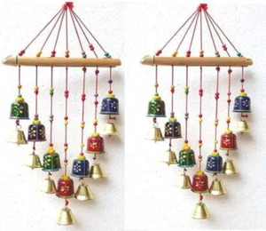 Handicraft Hand Painted Wooden Wind Chimes,Bell Hanging-set of 2 - Picture 1 of 4
