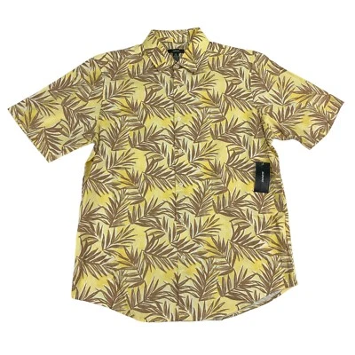 Camisa Alfani Para Hombres Barello Hoja Tejida Espalda Manga Corta Abotonada Amarillo Marrón M Foto 1 de 4