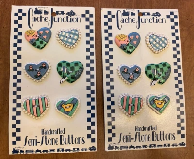 Cache Junction Heart Shape Handcrafted Semi Stone Buttons N-718 Vintage, NEW x 2 - Image 1 of 4