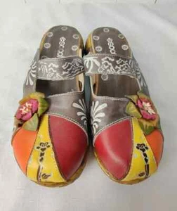 Socofy Womens Size EU 40 US 10 Leather Slide Sandals Closed Toe Boho Hippie EUC - Picture 1 of 5