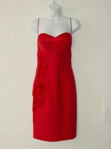 New DINA BAR-EL Red Silk Spaghetti Strap Rosette Sleeveless Dress 10 Made In USA - Picture 1 of 8