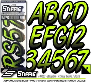 STIFFIE Whipline WL51 Boat PWC Numbers Decal Registration SEADOO A. GREEN BLACK - Picture 1 of 5