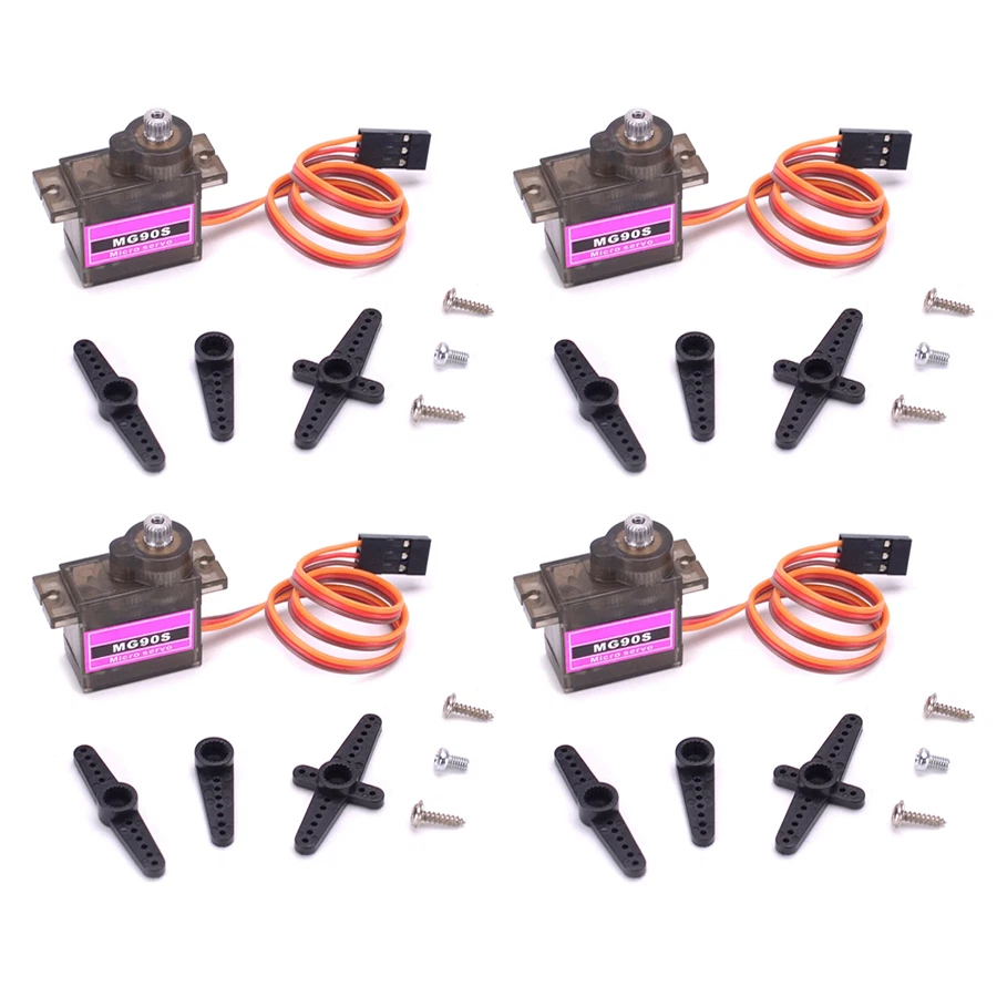 ✅ 4 Stück Servo MG90S Metalgetriebe Mini Micro JR Stecker Flugzeug Ruderhorn 13g - Bild 1 von 4