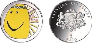 Latvia Lettonia 5 EURO Silver Coin  2018  My Latvia children paiting the sun - Picture 1 of 1