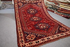 5x8 ft Antique Heriz Patern Rug, Beigen Red Afghan Hand Knotted Soft Wool Rugs - Picture 1 of 12