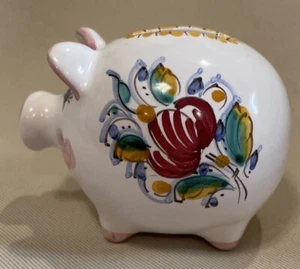 Keramik Slovenska Volkskunst Sparschwein Schwein Figur bunte Blumen Herzen - Bild 1 von 9