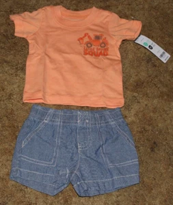 Boys Carter's NWT 2 pc orange Little Builder Squad shirt short set size Newborn - Picture 1 of 2