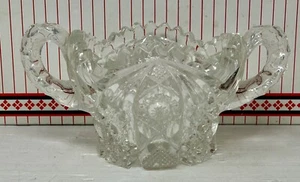 Vintage Brilliant Cut Saw Tooth Glass Double Handled Sugar Bowl; 4” Wide,3” Tall - Picture 1 of 7