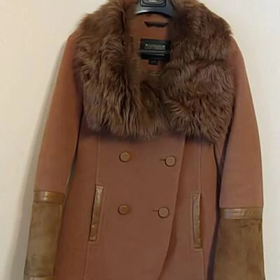Mackage wool coat outerwear brown size XS women collar sleeves fur luxury #V3887 - Image 1 of 4